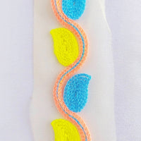 Thumbnail for Beige Net With Yellow, Blue And Orange Embroidery, Leaves Pattern Trim