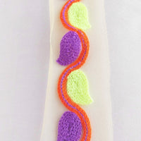 Thumbnail for Beige Net With Green, Purple And Orange Embroidery, Leaves Pattern Trim