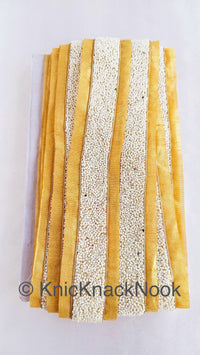 Thumbnail for Beige Fabric Trim With White Seed Beads Embellishments, Beaded Trim, 