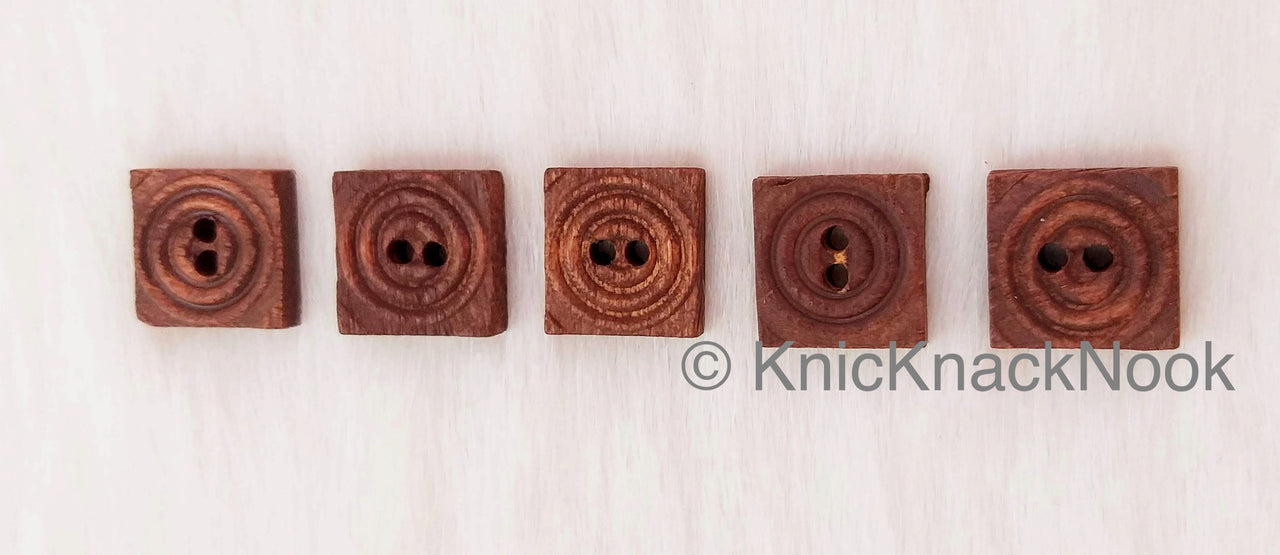 Filigree Brown Square Wood Buttons