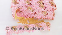 Thumbnail for Wholesale Sequins Trim, Pink And Gold With Diamante Beads, Floral Trims