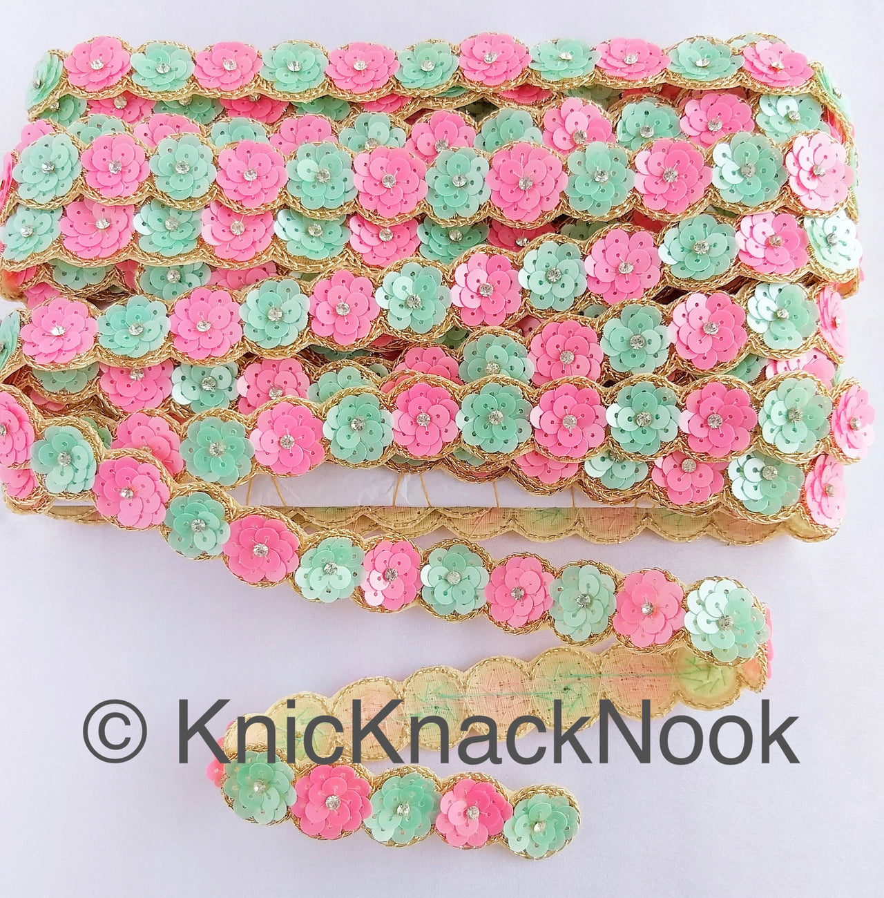 Pink And Green Sequins Trim