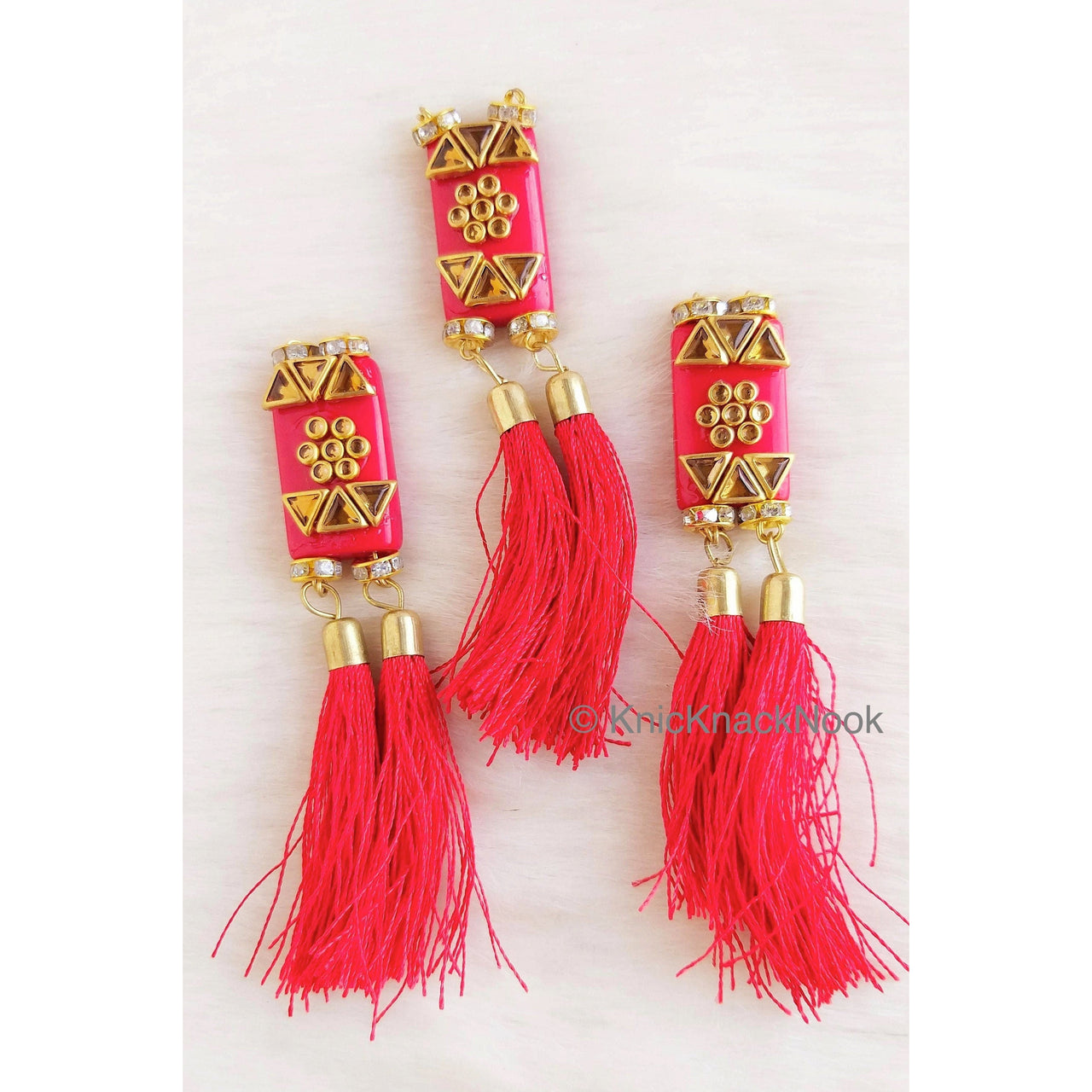 Red Buttons with Kundan Beads And Tassels, Indian Tassels, Wedding Supplies