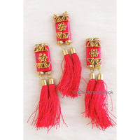 Thumbnail for Red Buttons with Kundan Beads And Tassels, Indian Tassels, Wedding Supplies