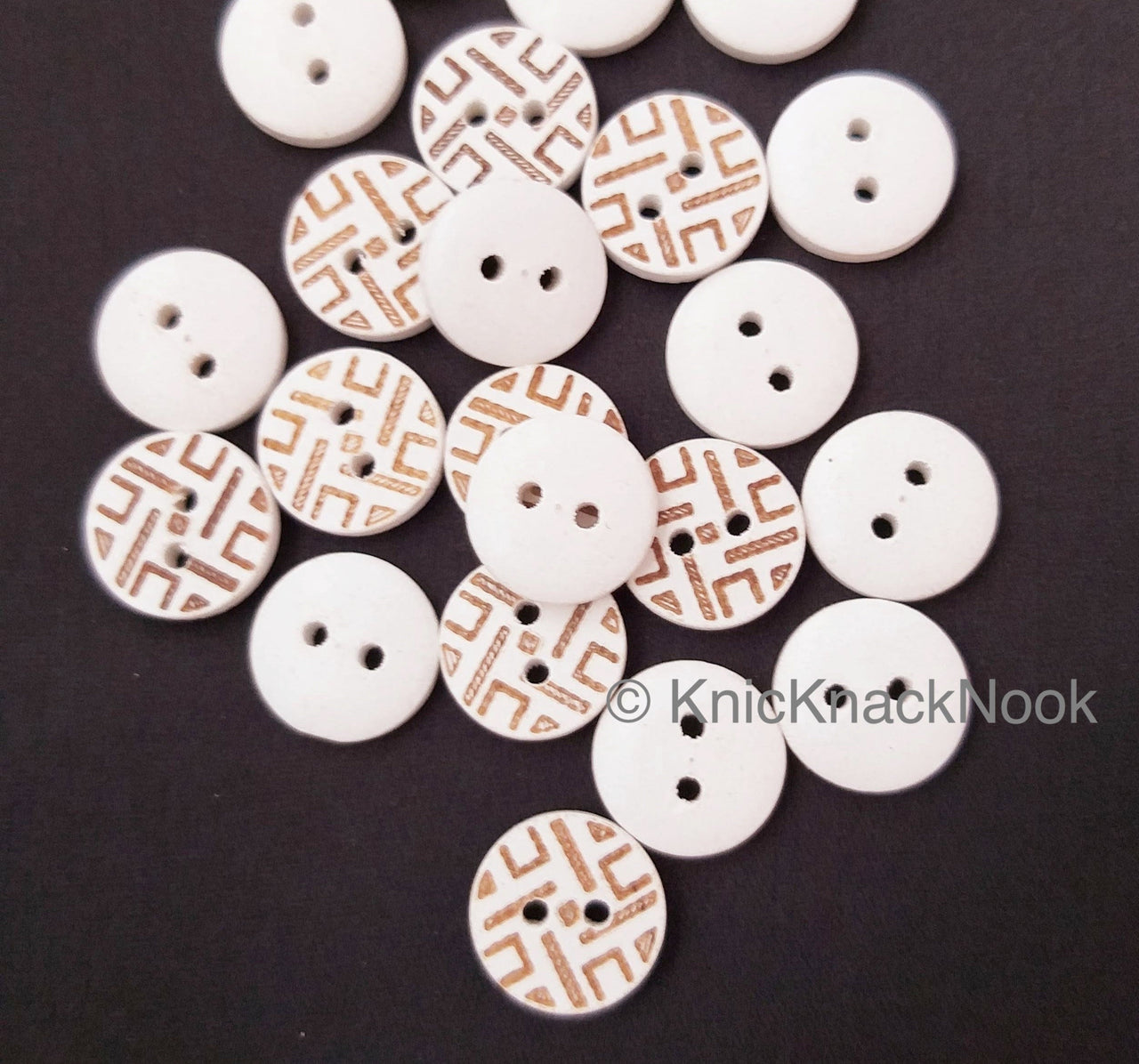 White / Blue Round Wood Buttons