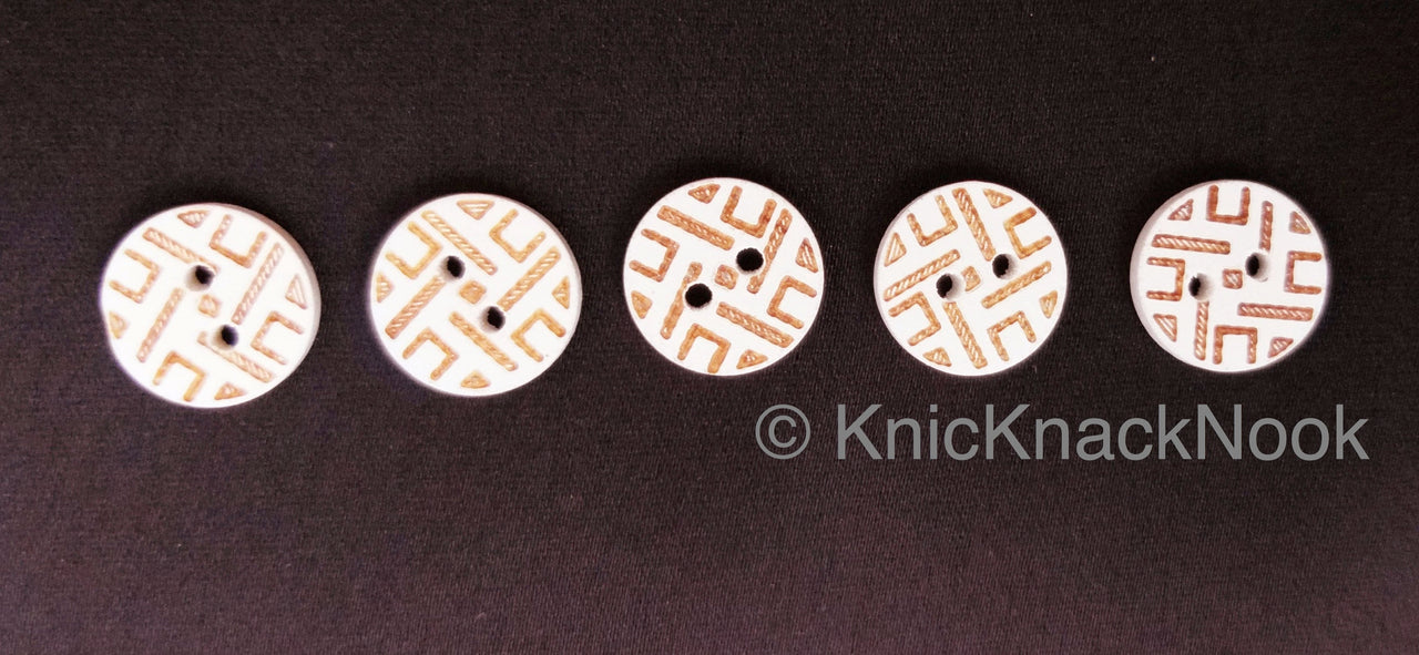 White / Blue Round Wood Buttons