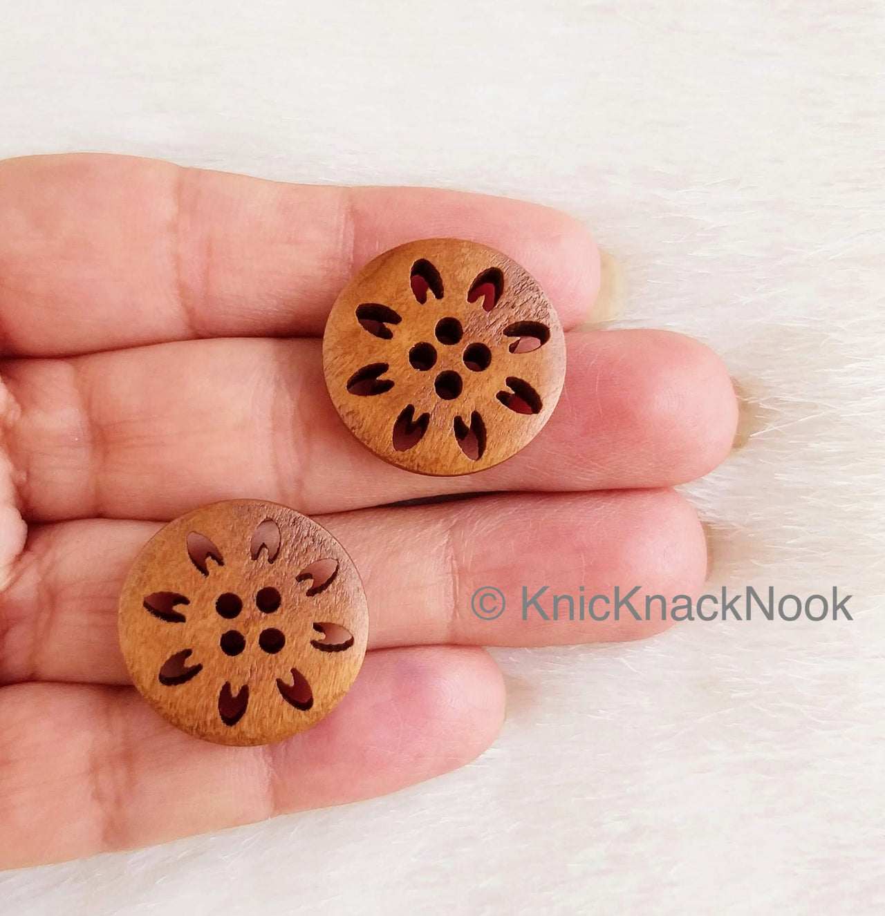 Flower Filigree Brown Round Wood Buttons