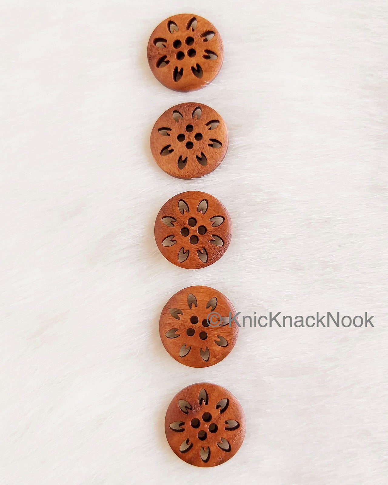 Flower Filigree Brown Round Wood Buttons