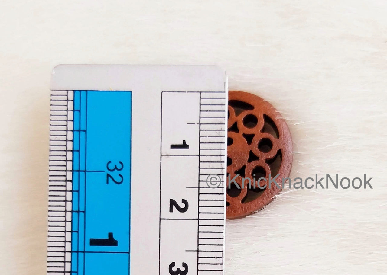 Filigree Brown Round Wood Buttons