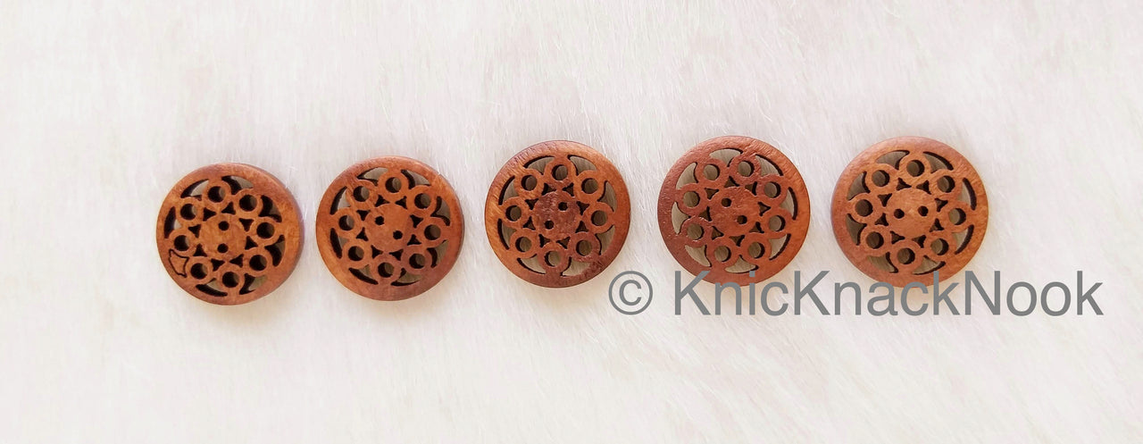 Filigree Brown Round Wood Buttons