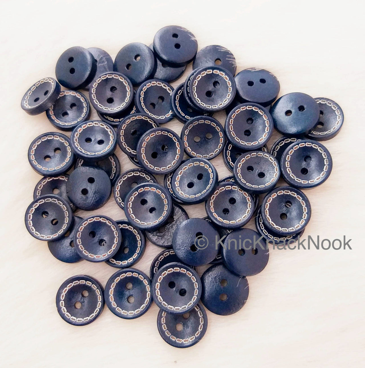 Blue And White Round Wood Buttons
