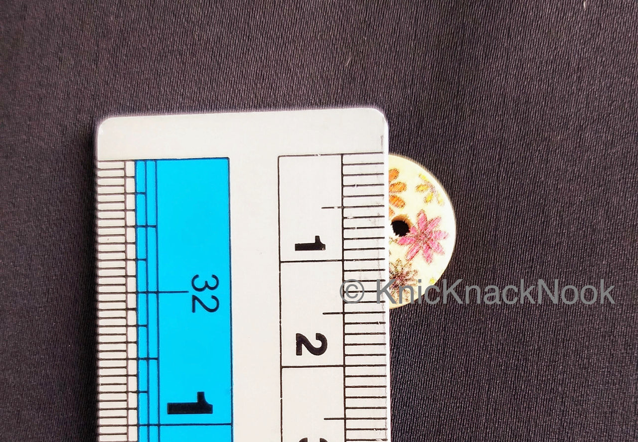 Floral Print Round Wood Buttons