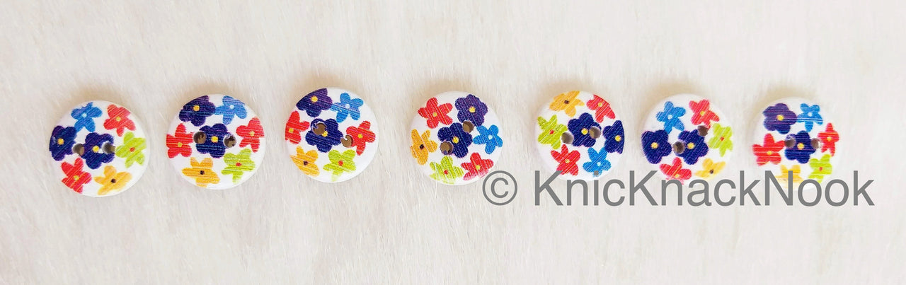 Floral Print Round Wood Buttons