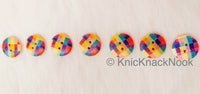 Thumbnail for Chequered Print Multicoloured Round Wood Buttons