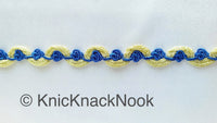 Thumbnail for Shimmering Gold And Blue / Yellow / Coral Thread Floral Lace Trim,  Rose Trim, Flower Roses