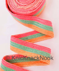 Thumbnail for Pink, Summer Green And Light Salmon Thread Stripes Trim