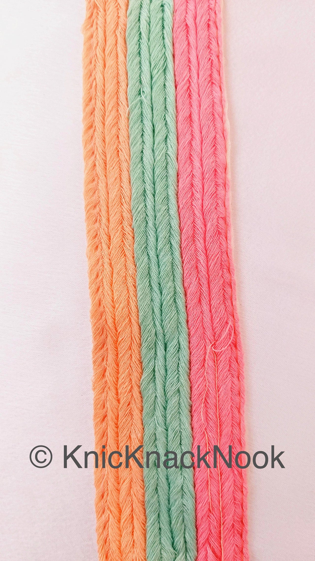 Pink, Summer Green And Light Salmon Thread Stripes Trim