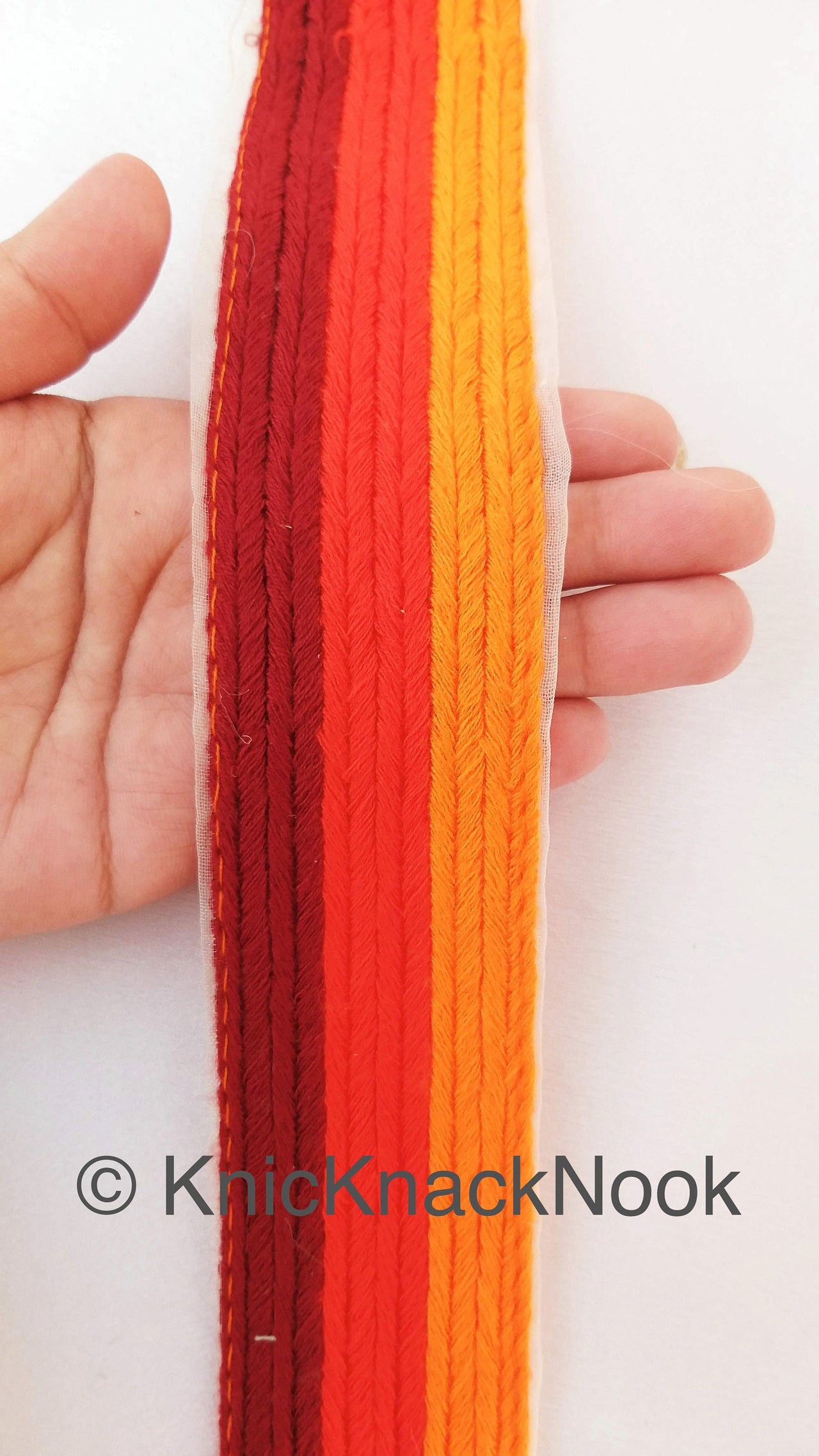Maroon, Red And Orange Thread Stripes Trim