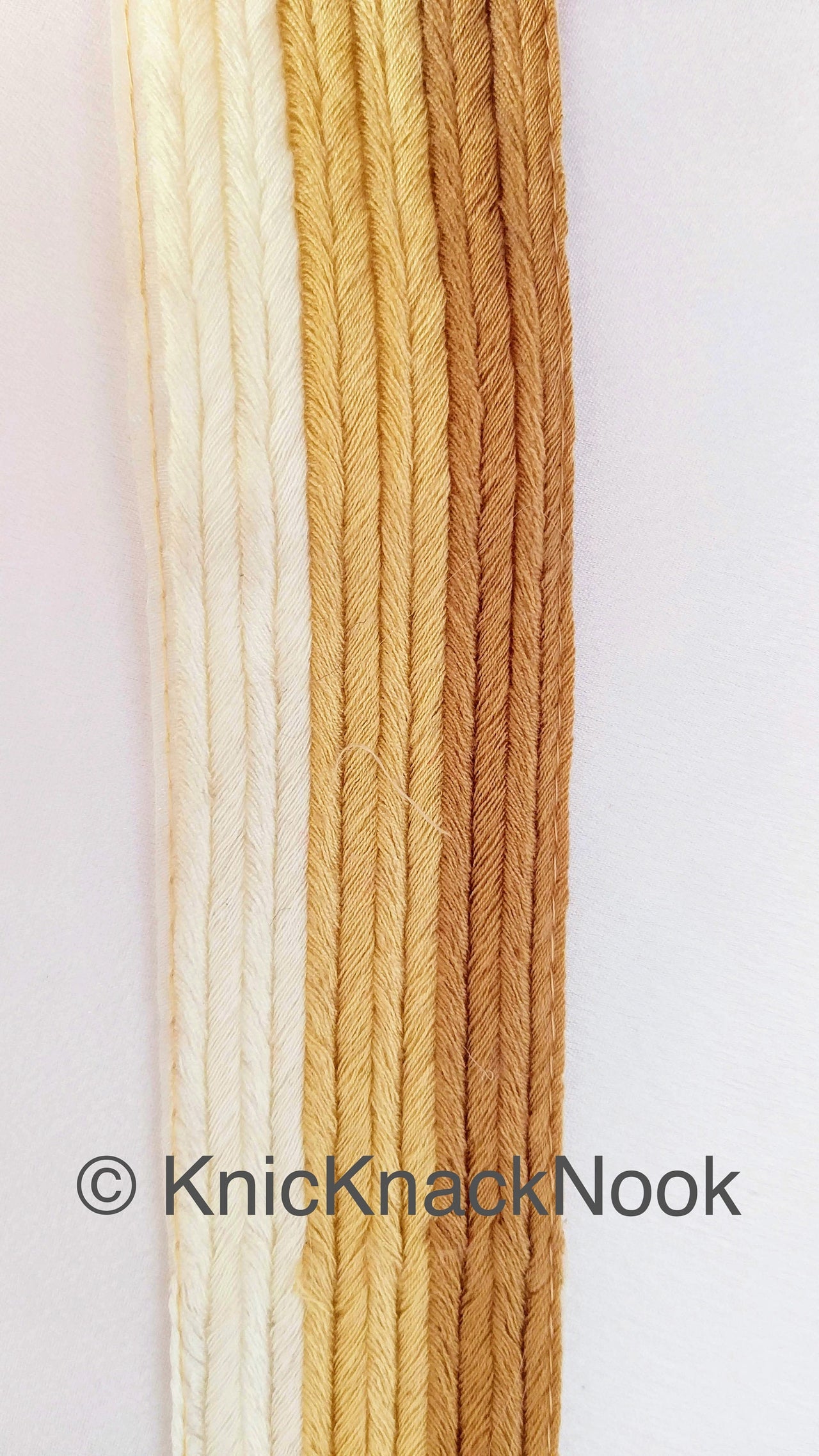 Off White And Brown Thread Stripes Trim, Cotton Embroidered Trim, One Yard Lace Trim