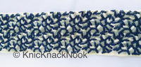 Thumbnail for Beige Sheer Tissue Fabric Trim With Cotton Thread Embroidery In Blue, Grey And Off White, Fabric Lace