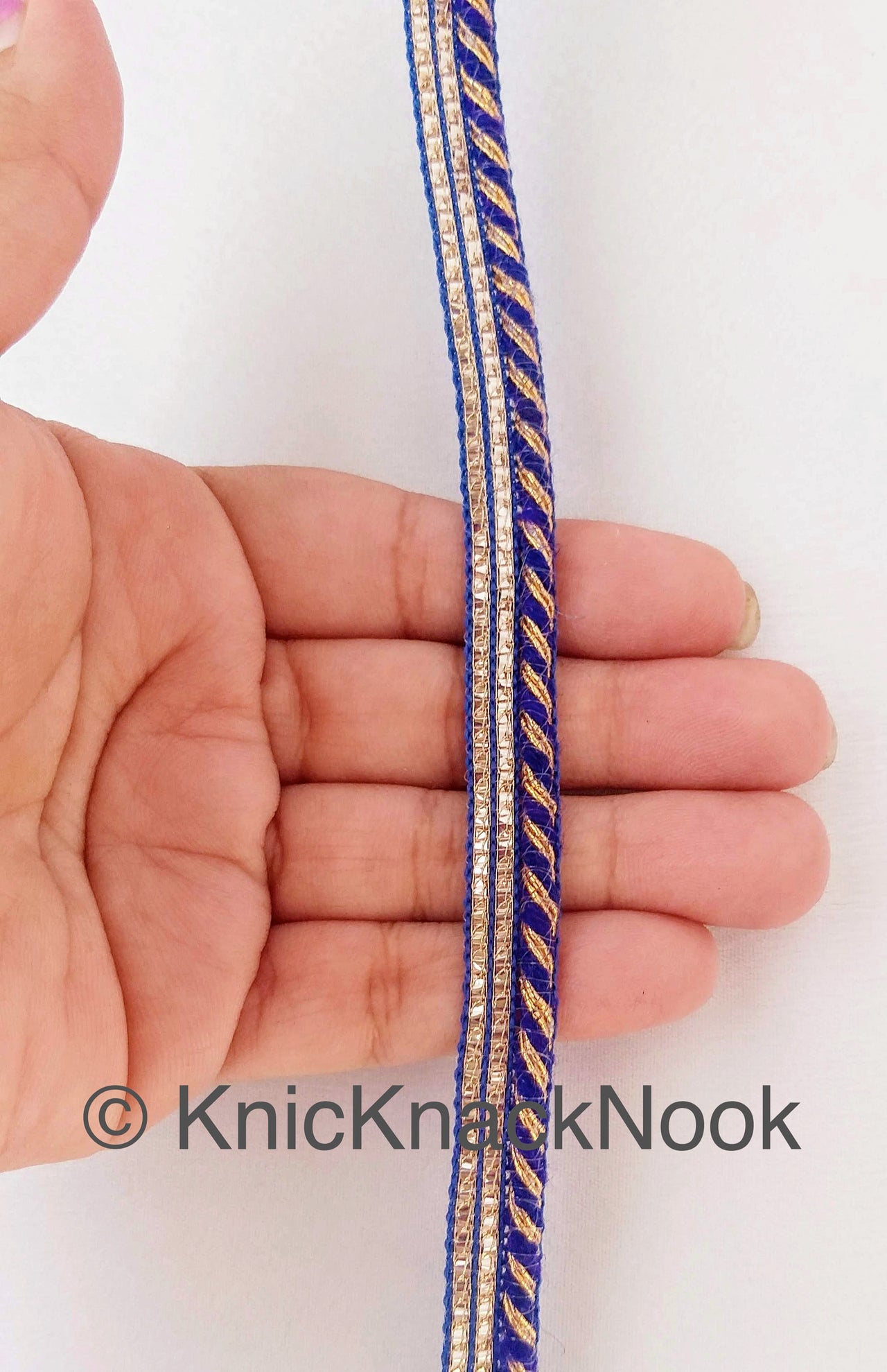 Royal Blue / Black And Gold Stripes Piping Cord Trim