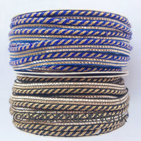 Thumbnail for Wholesale Royal Blue / Black And Gold Stripes Piping Cord trim With Glitter Gold Piping, Approx. 10 mm wide, 9 Yards Trim