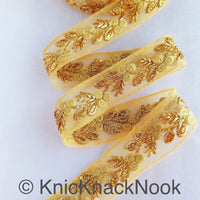 Thumbnail for Beige Net Lace Trim With Beautiful  Red / Beige And Gold Floral Embroidery, Embroidered Lace, Approx. 30mm wide