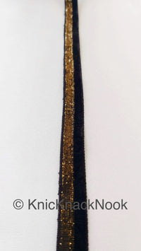 Thumbnail for Wholesale Black Velvet Trim With Gitter Gold Detail, Border Piping, Velvet Ribbon