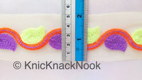 Thumbnail for Beige Net With Green, Purple And Orange Embroidery, Leaves Pattern Trim