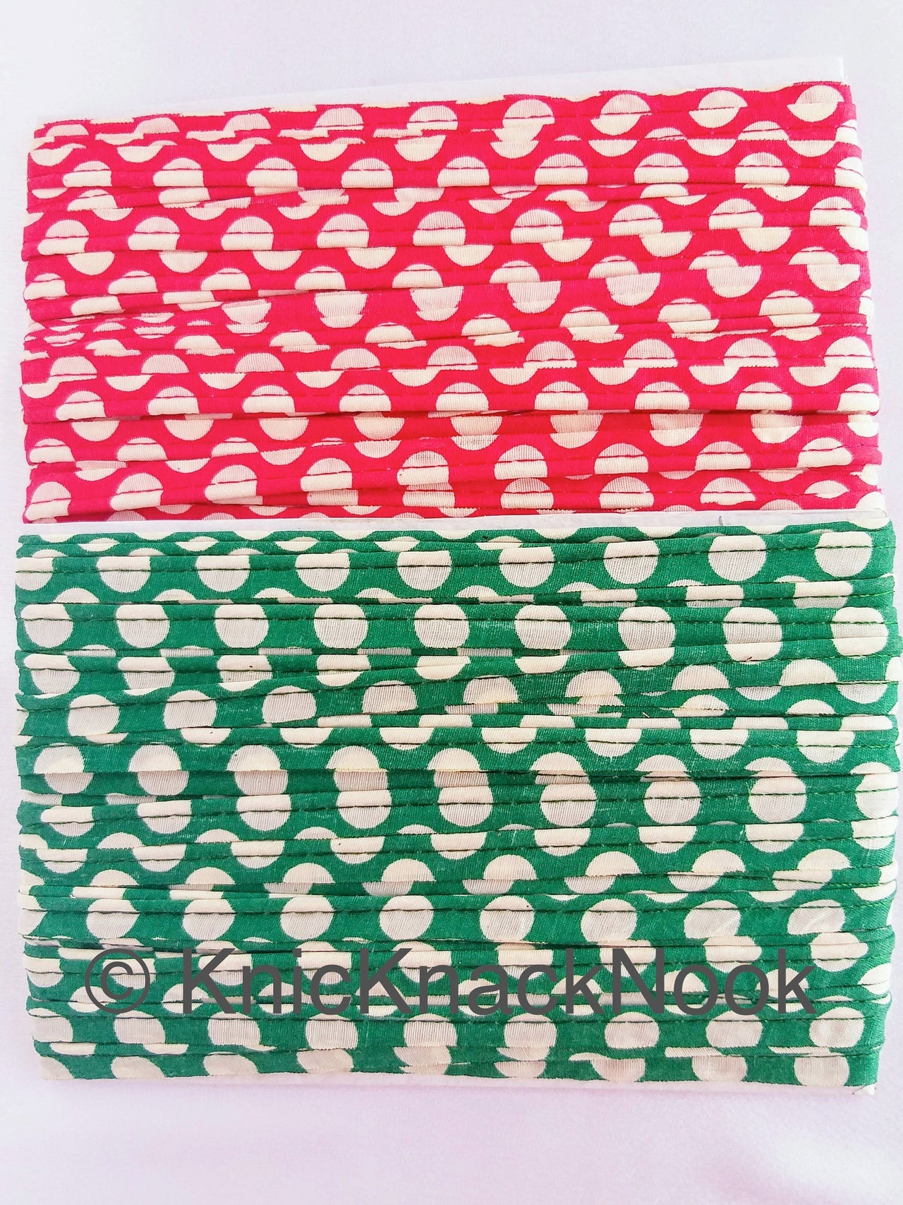 Red / Green Fabric Trim with Beige Polka Dots, Cotton Trim, Piping Trim, Approx. 10 mm wide, Retro Trim, 3 YardsTrim
