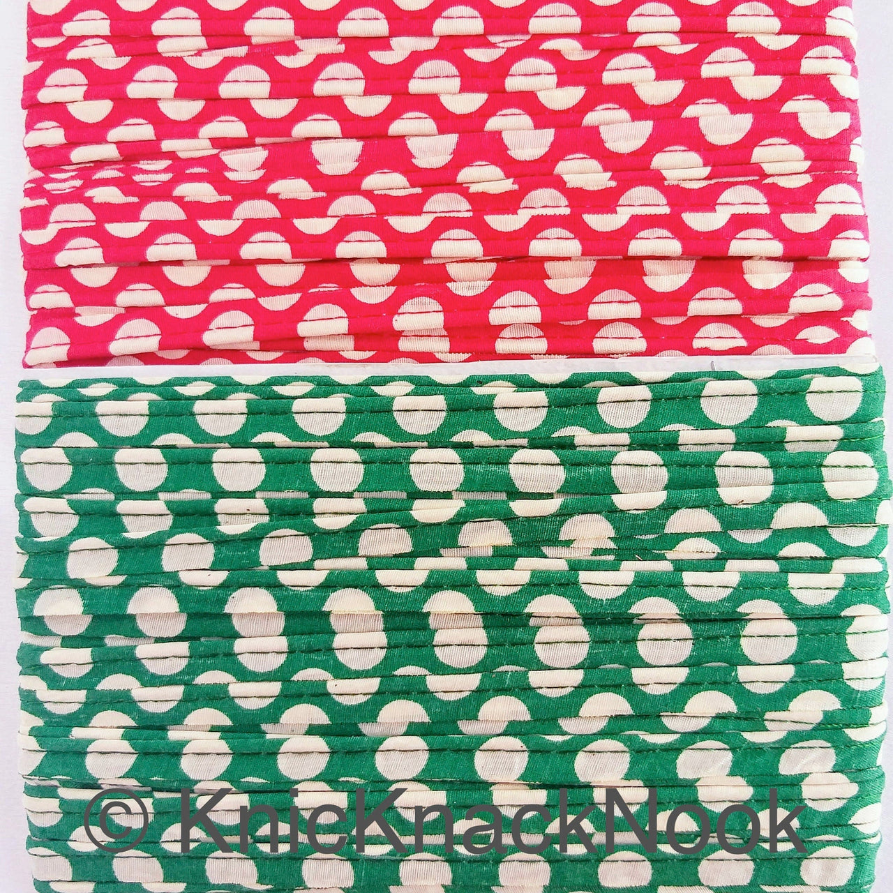 Red / Green Fabric Trim with Beige Polka Dots, Cotton Trim, Piping Trim