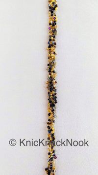 Thumbnail for Black And Gold / Antique Gold Bugle Beads Trim, Beaded Trim, Stretchy Trim, Approx. 5mm, Party EmbellishmentsTrim