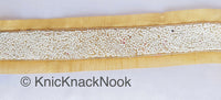 Thumbnail for Beige Fabric Trim With White Seed Beads Embellishments, Beaded Trim, 