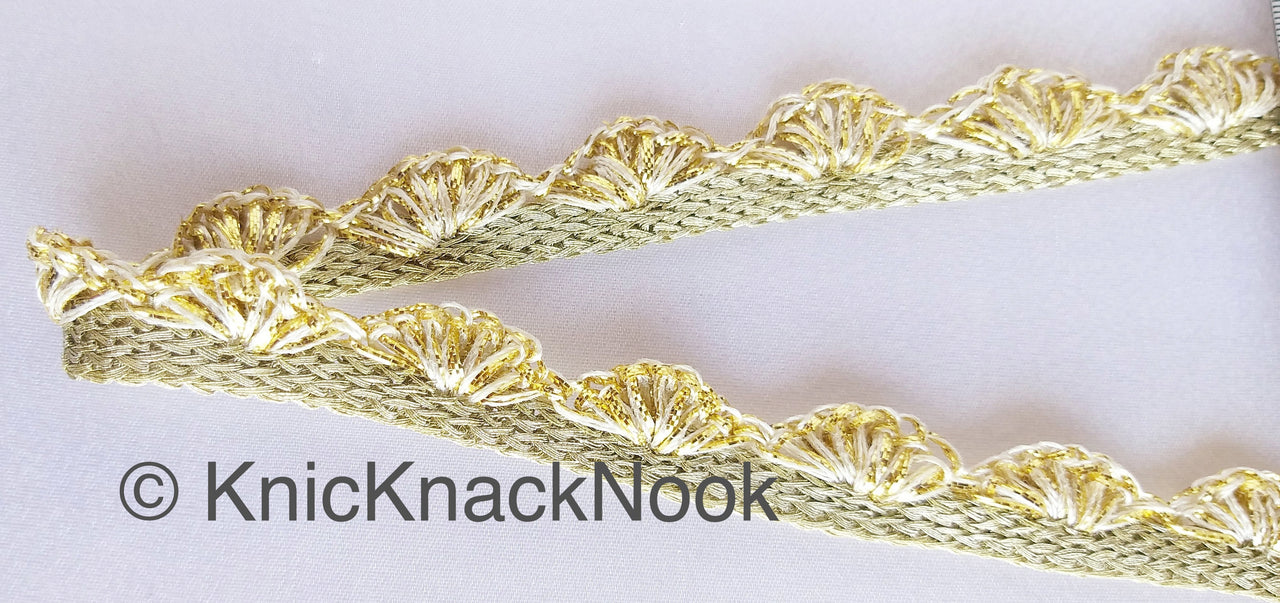 Gold / Silver Shimmer Shell Pattern Scallop Thread Trim With Sequins, Approx. 15mm, Thread Trim