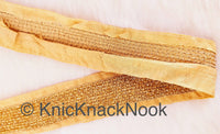 Thumbnail for Beige Art Silk Fabric Trim With Gold Bugle Beads Embellishments And Gold Embroidery, Beaded Trim, Approx. 45mm