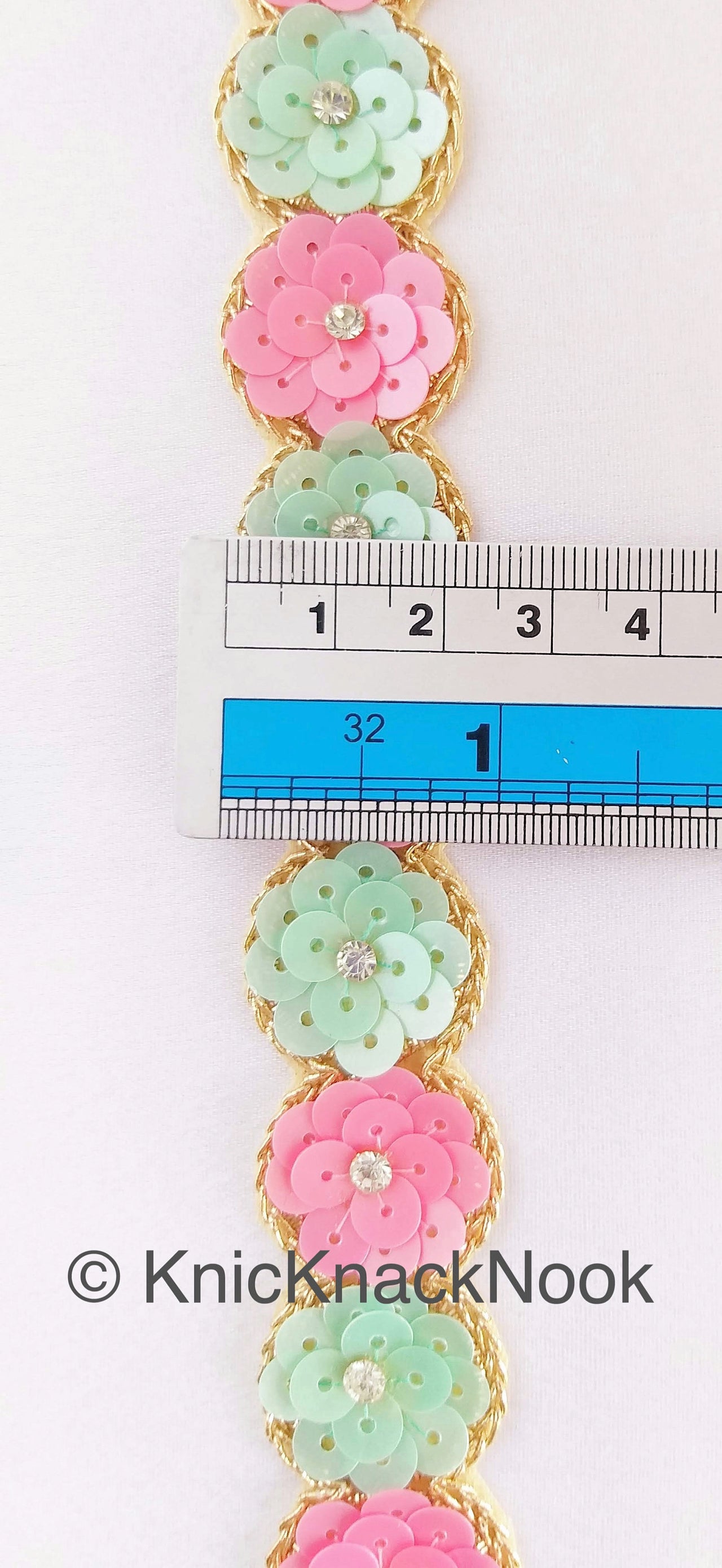 Pink And Green Sequins Trim