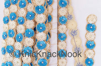 Thumbnail for Blue And White Sequins Trim With Diamante Beads And Gold Embroidery, Floral Trims, Trimming