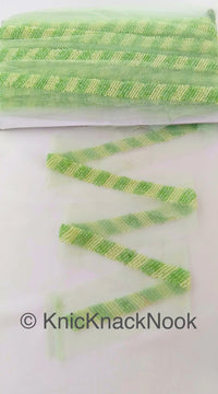Thumbnail for Decorative Green / Pink Beaded Net Lace Trim, Seed Beads, Beaded Trim