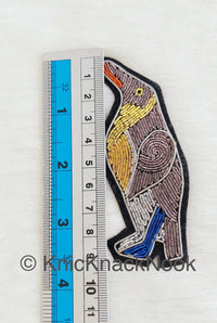 Thumbnail for Hand Embroidered Penguins Applique In Grey, Silver, Gold