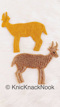 Thumbnail for Hand Embroidered Deer Applique In Gold Zardozi Threadwork, Animal Motif, Indian Embellishment