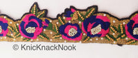 Thumbnail for Floral Embroidered Fabric Trim In Gold, Black, Pink