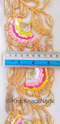 Thumbnail for Exclusive Gold Hand Embroidered Cutwork Lace Trim, Floral Embroidery Beaded Trim, Sequins Trim