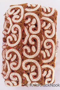 Thumbnail for Gold Zardozi Hand Embroidered Cutwork Lace Trim Beaded with Ivory Seed Beads, Wedding  Trim, Indian Trim