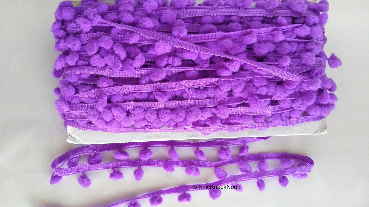 Purple Pom Pom Fringe Trim, Pompom Trimming, Tassels
