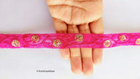 Thumbnail for Wholesale Fuchsia Pink Net Lace Trim Floral Embroidery & Glitter Gold Sequins Indian Wedding Giftwrap Ribbon, Crafting Decorative Trimming