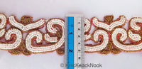 Thumbnail for Gold Zardozi Hand Embroidered Cutwork Lace Trim Beaded with Ivory Seed Beads, Wedding  Trim, Indian Trim
