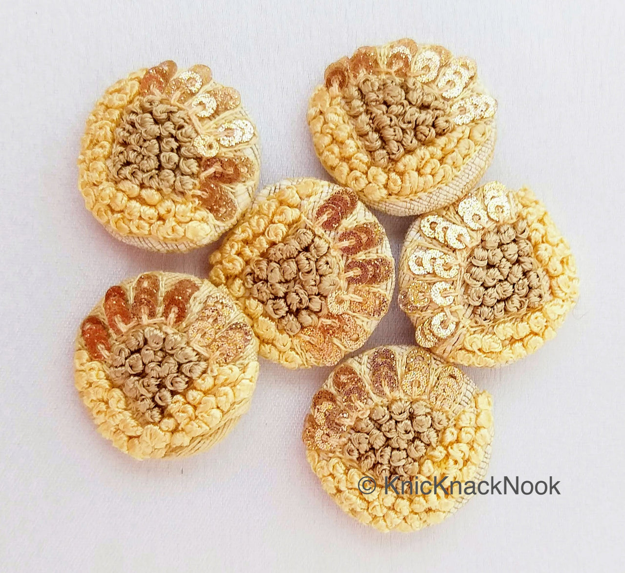 Hand Embroidered Beige Fabric Buttons