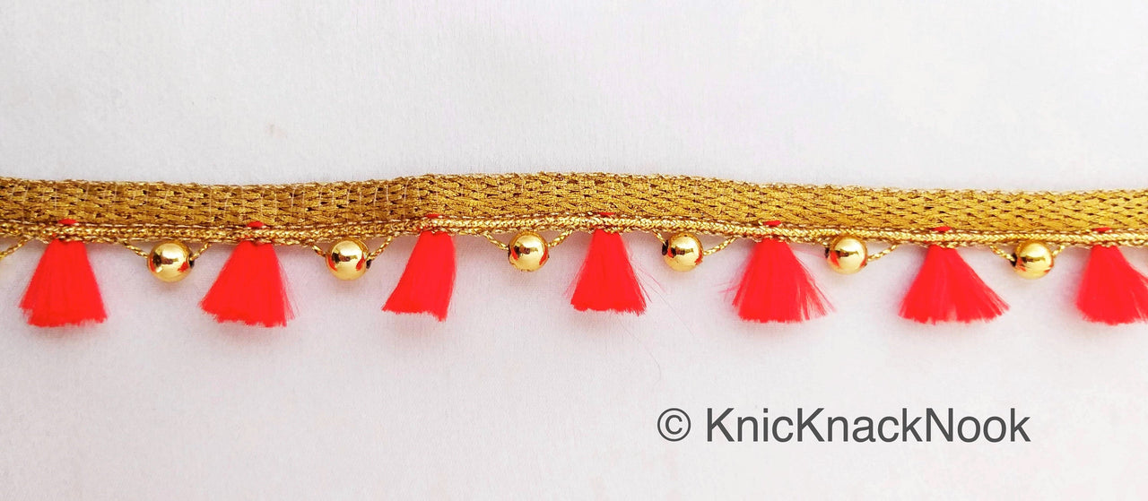 Red Tassels And Gold Bead Trim