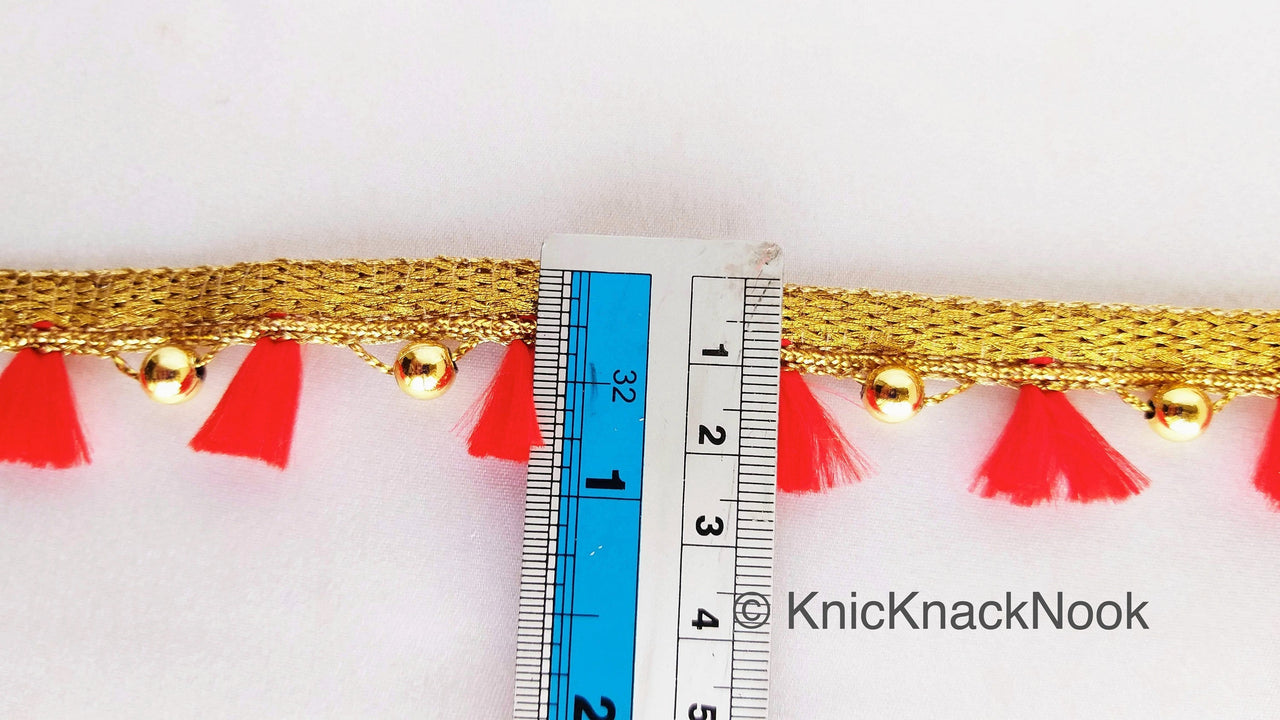 Red Tassels And Gold Bead Trim