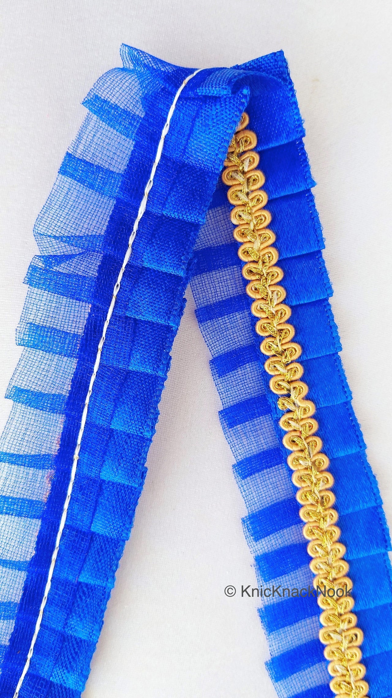 Blue Satin And Blue Net Fabric Trim